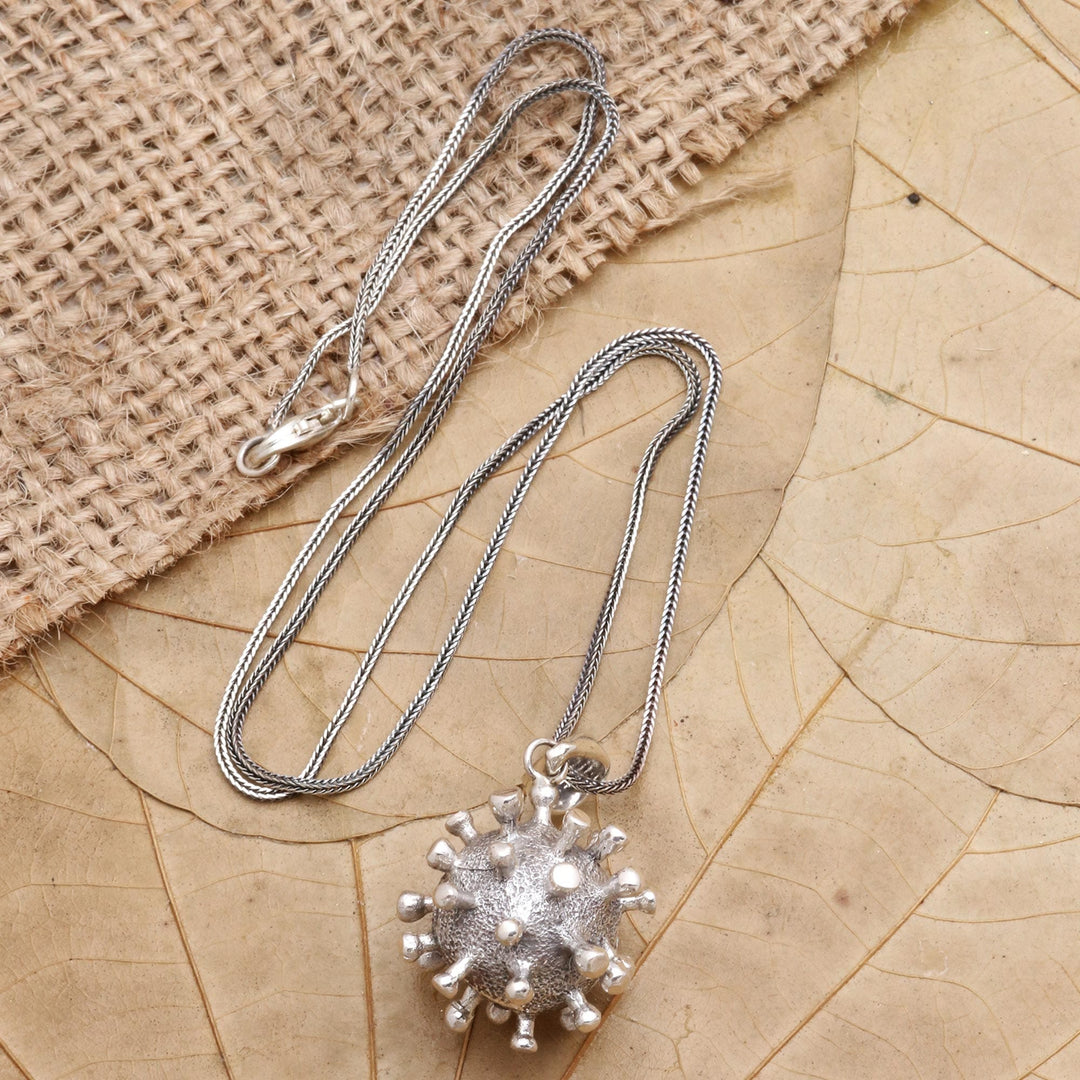 Sterling Silver Coronavirus Pendant Necklace - Invisible