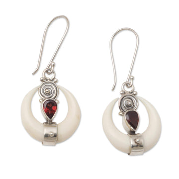 Handmade Garnet and Sterling Silver Dangle Earrings - Bright Crescent