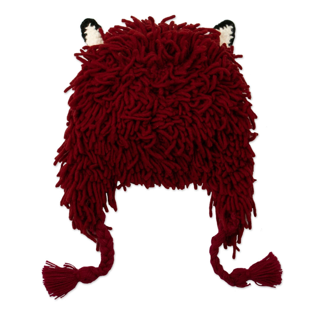Furry Red Llama Beanie Hat from Peru - Smiling Llama