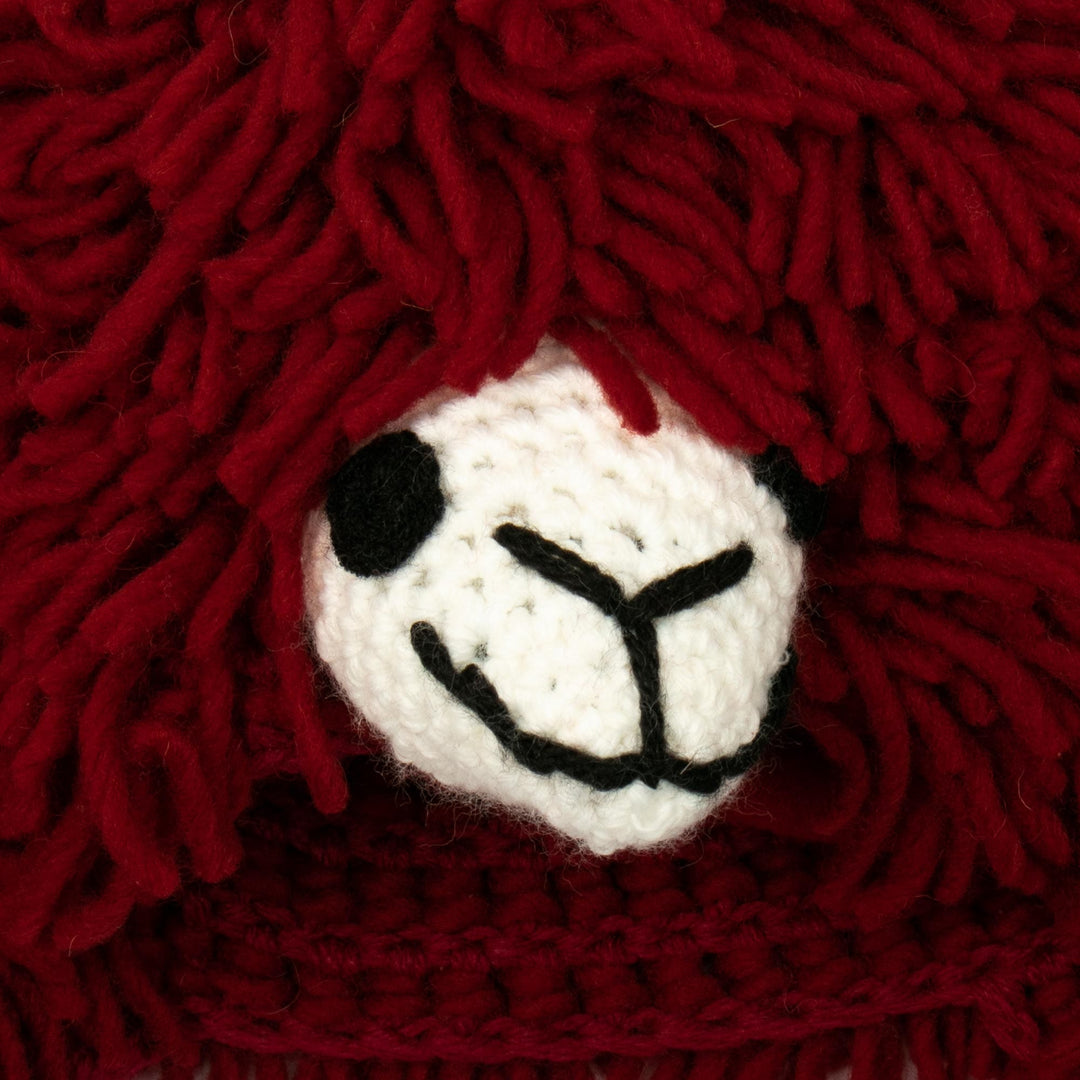 Furry Red Llama Beanie Hat from Peru - Smiling Llama