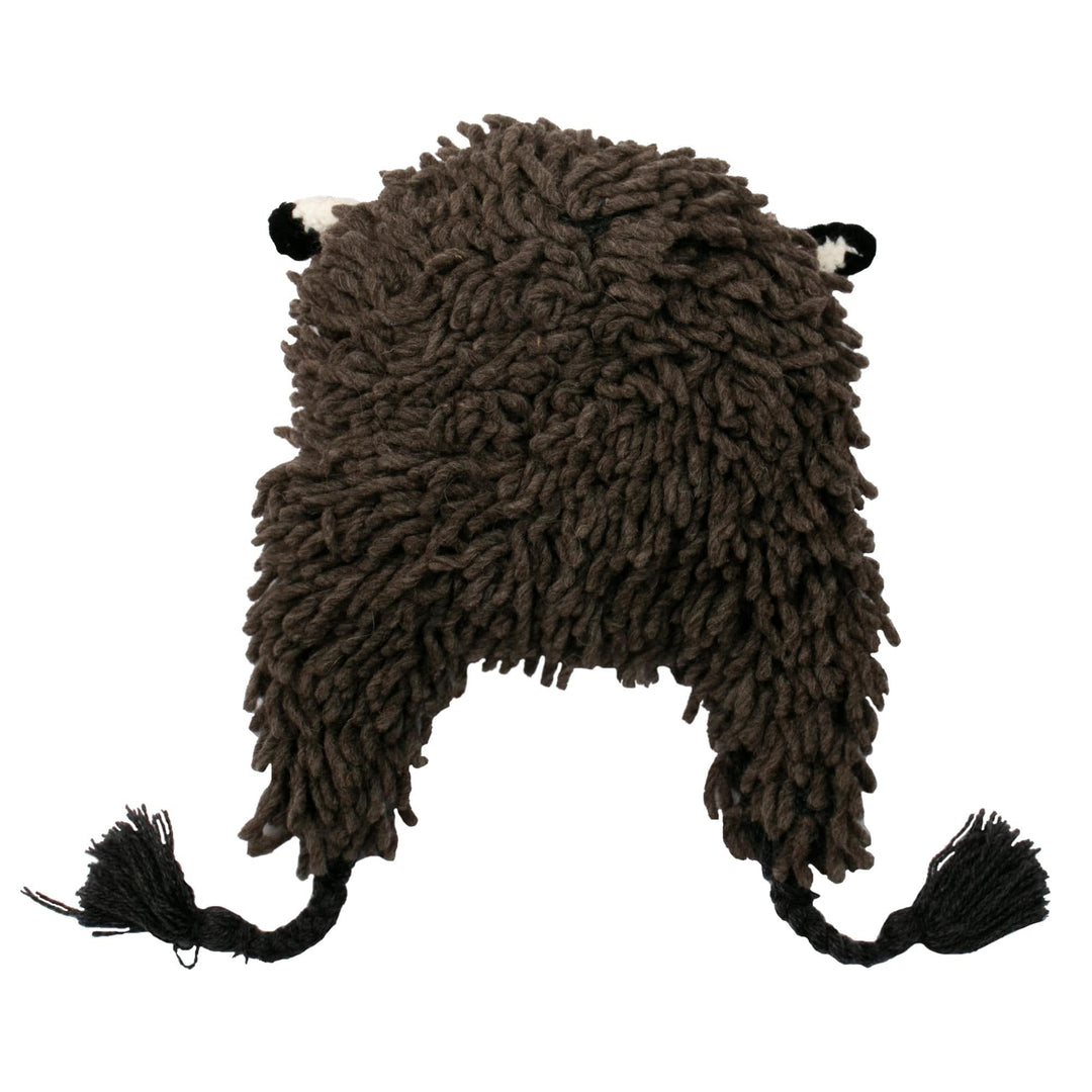 Furry Dark Grey Llama Wool Blend Beanie Hat from Peru - Grey Llama