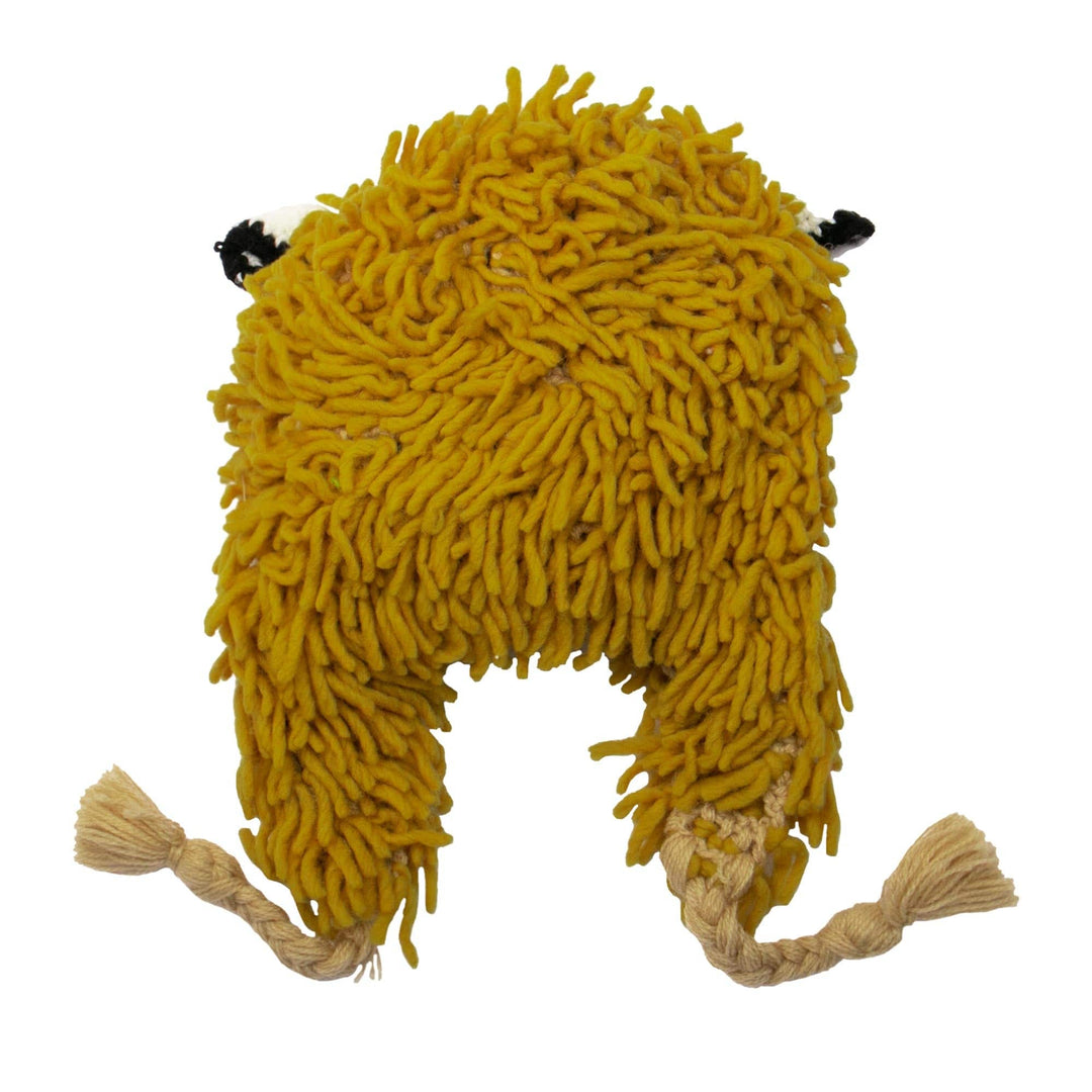 Furry Ochre Llama Wool Blend Beanie Hat from Peru - Mustard Llama