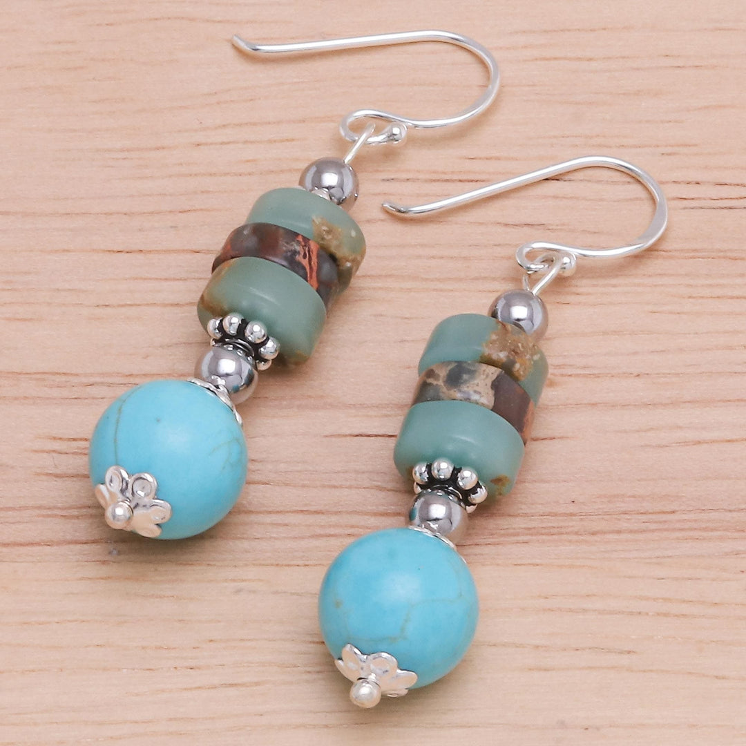Hand Made Hematite and Jasper Dangle Earrings - Open Skies