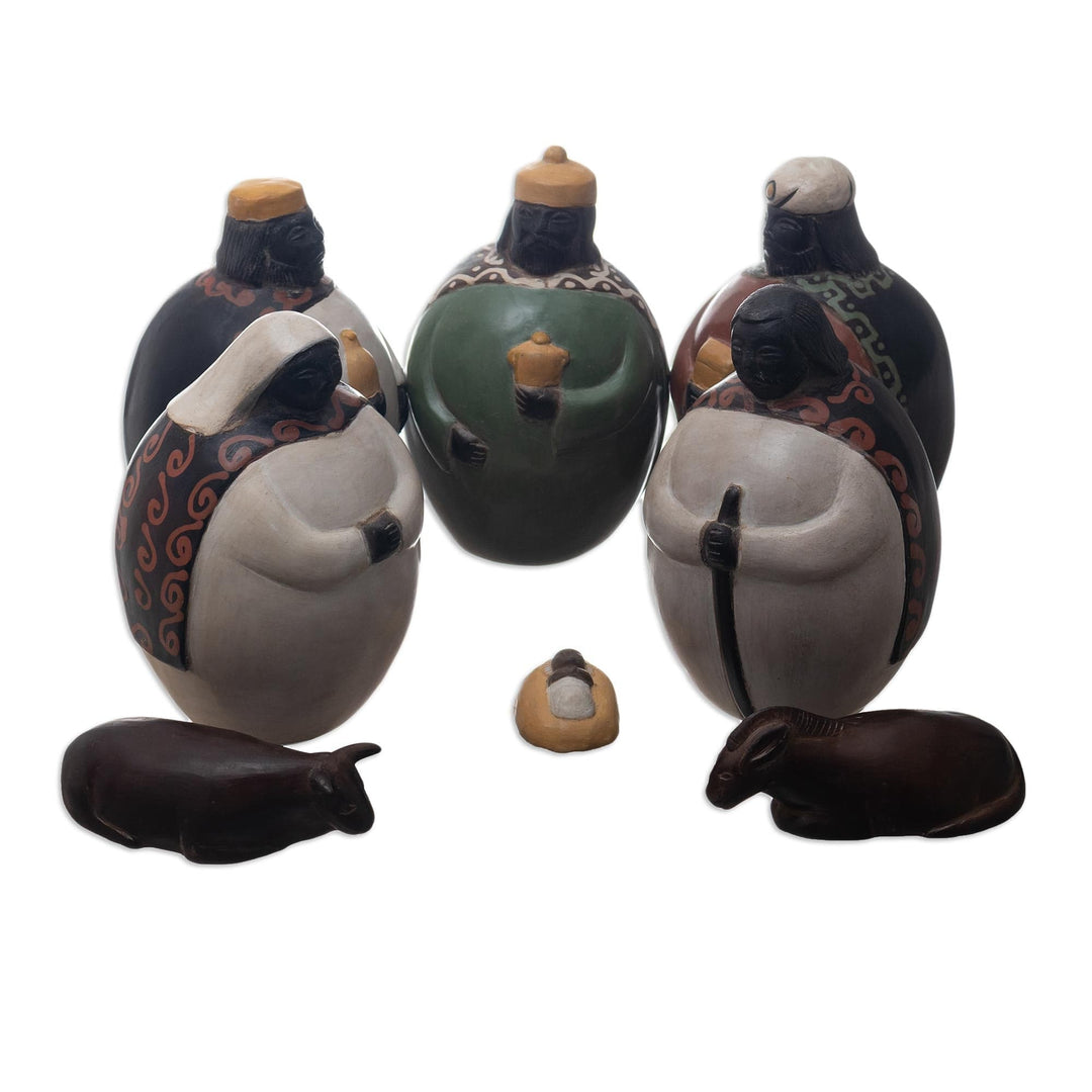 8 Piece Brown Chulucanas Ceramic Nativity Scene - Peaceful Nativity