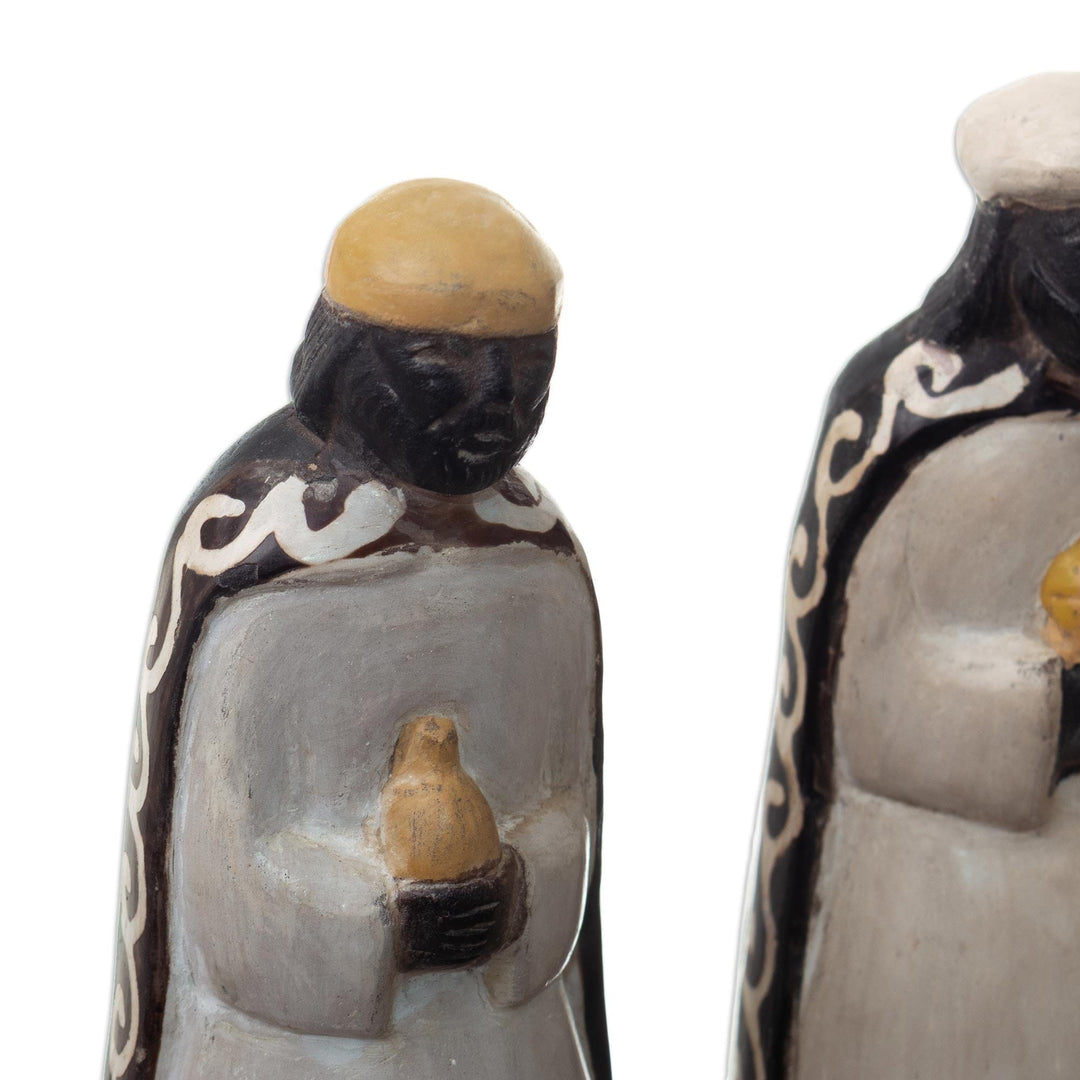 8-Piece Black & White Chulucanas Ceramic Nativity Scene - Reverent Nativity