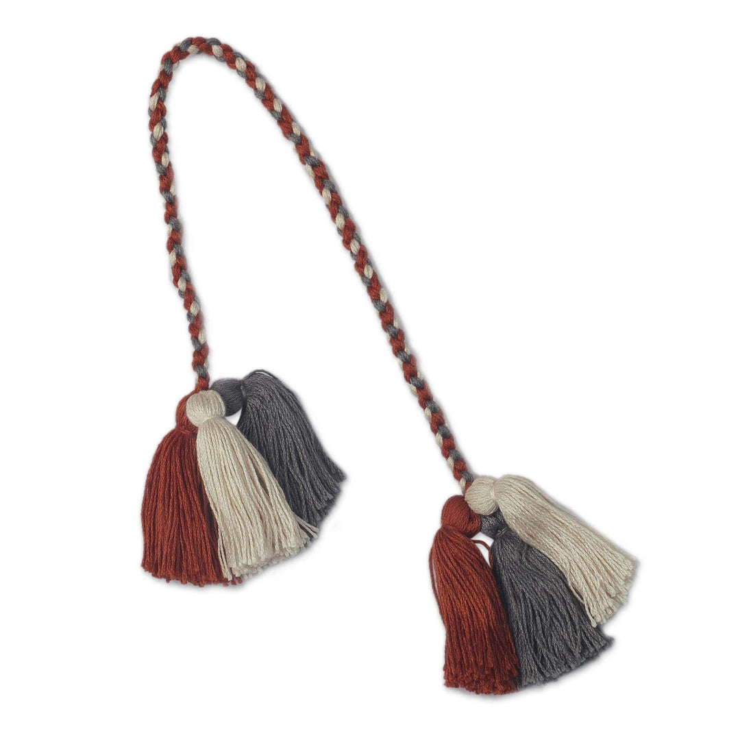Handmade Orange-Grey Cotton Luggage Identifier from Peru - Triple Orange