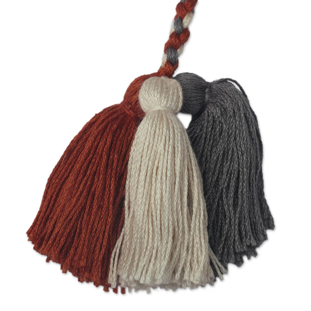 Handmade Orange-Grey Cotton Luggage Identifier from Peru - Triple Orange