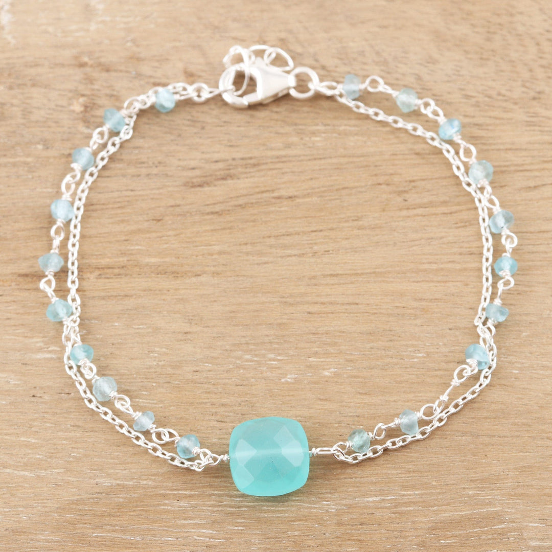 Sterling Silver and Chalcedony Beaded Bracelet - Aqua Muse