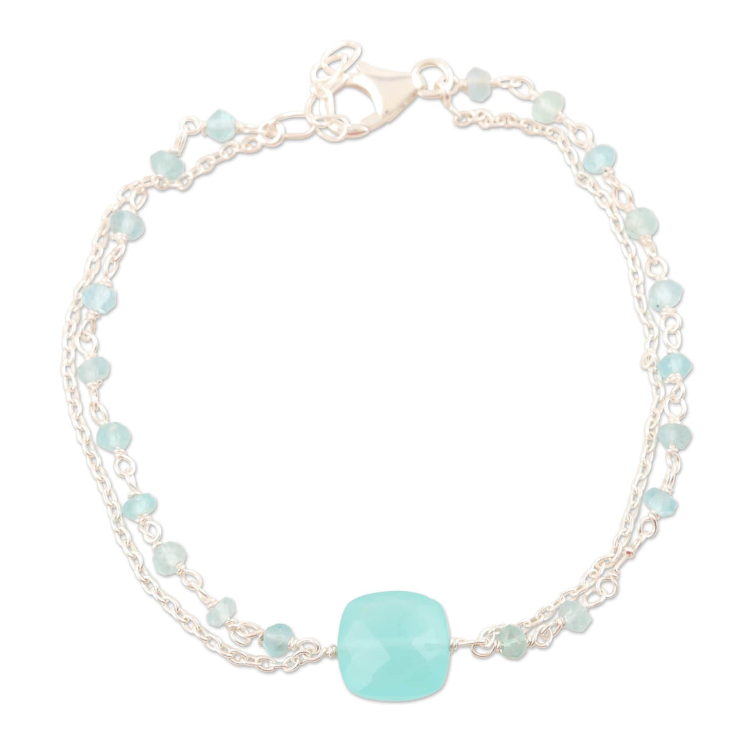Sterling Silver and Chalcedony Beaded Bracelet - Aqua Muse