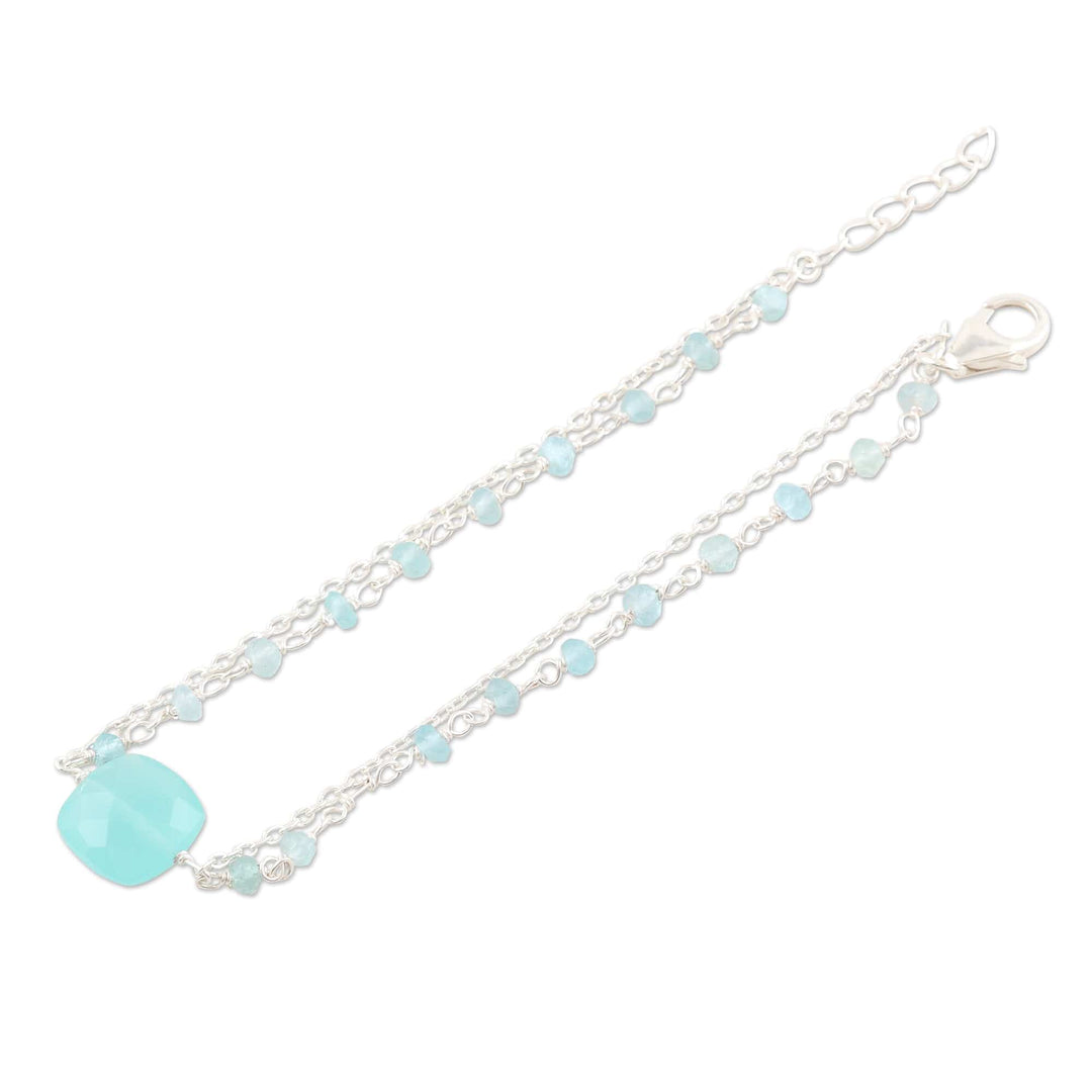 Sterling Silver and Chalcedony Beaded Bracelet - Aqua Muse