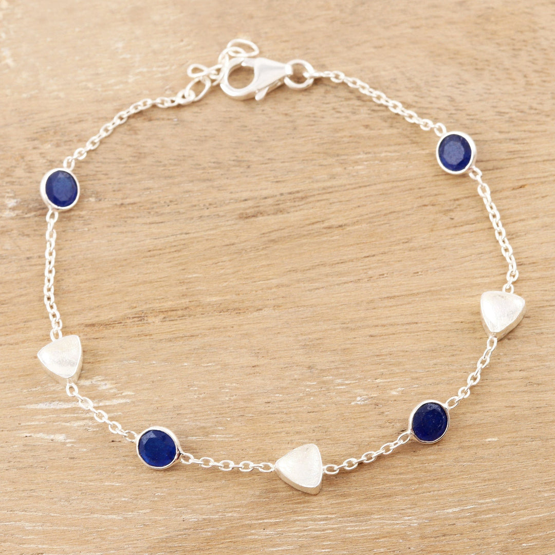 Sterling Silver and Blue Onyx Station Bracelet - Blue Shine