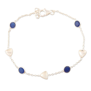 Sterling Silver and Blue Onyx Station Bracelet - Blue Shine