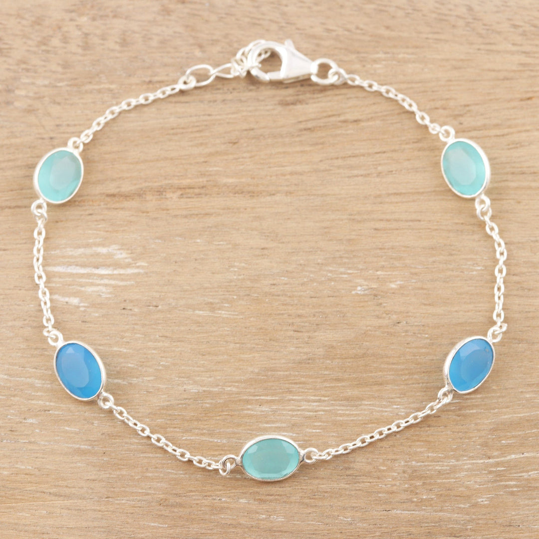 Sterling Silver and Blue Chalcedony Station Bracelet - Aqua Balance