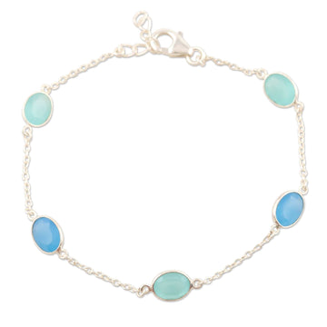 Sterling Silver and Blue Chalcedony Station Bracelet - Aqua Balance