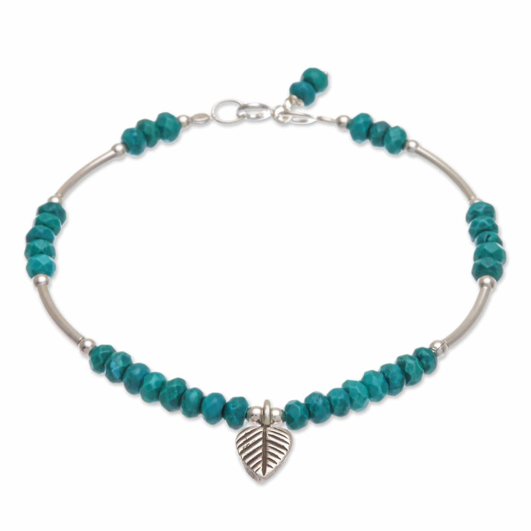 Sterling Silver Leaf Charm Bracelet - Stillness in Turquoise