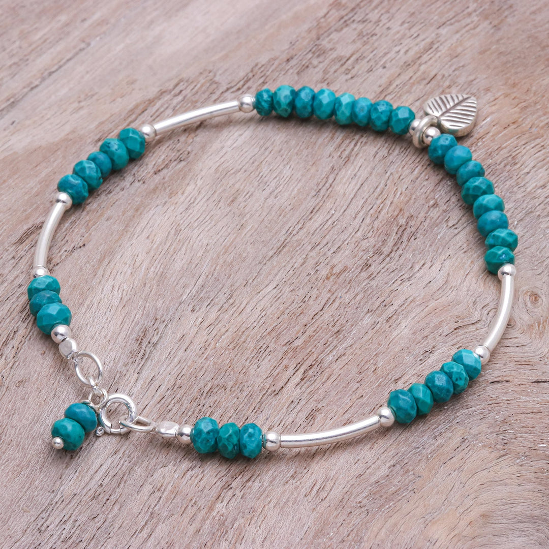 Sterling Silver Leaf Charm Bracelet - Stillness in Turquoise