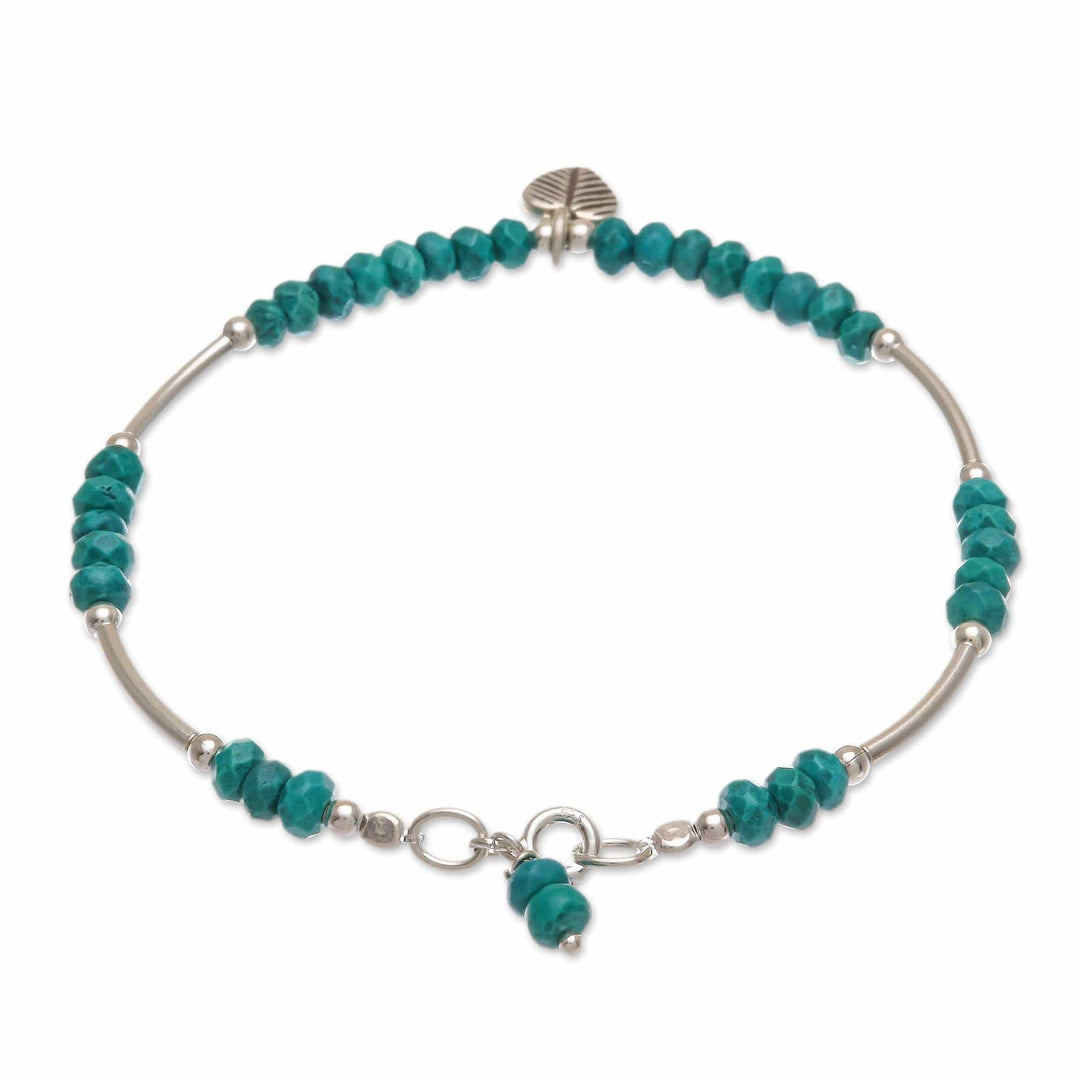 Sterling Silver Leaf Charm Bracelet - Stillness in Turquoise