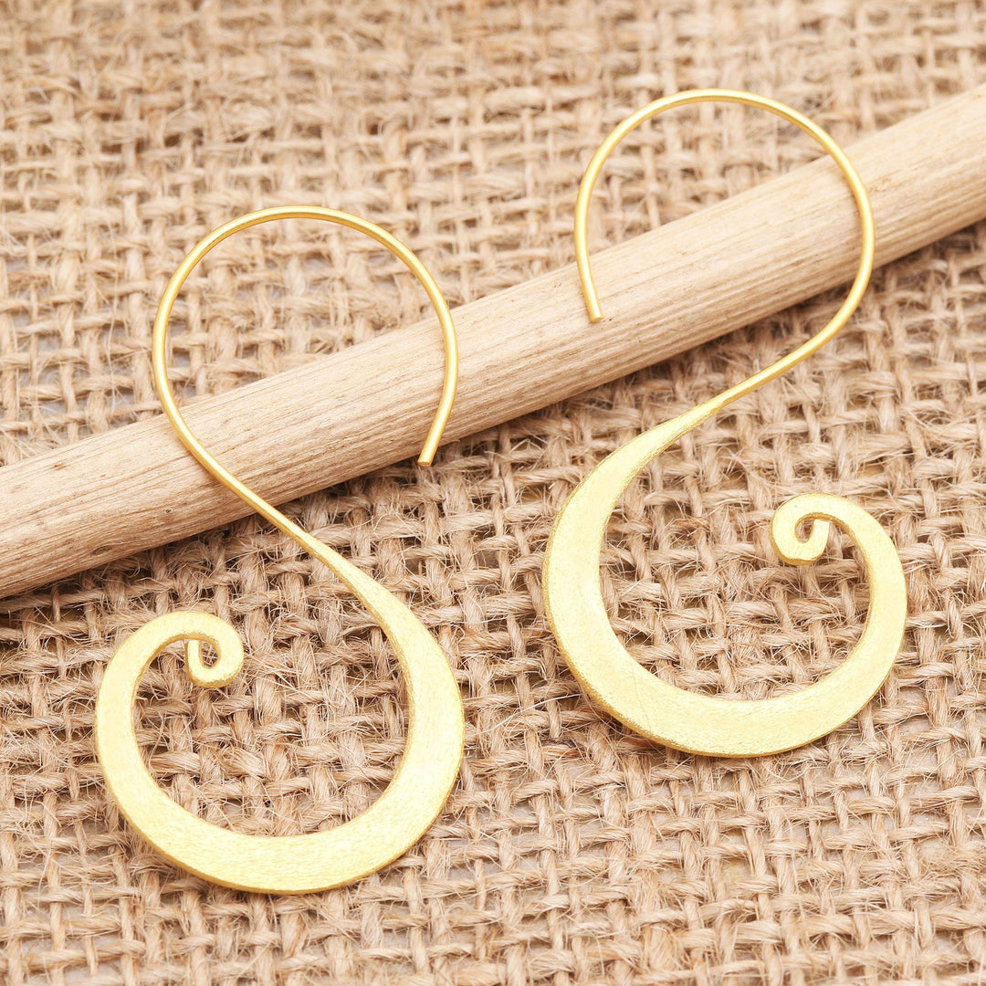 Handcrafted Gold-Plated Spiral Drop Earrings - Golden Curve
