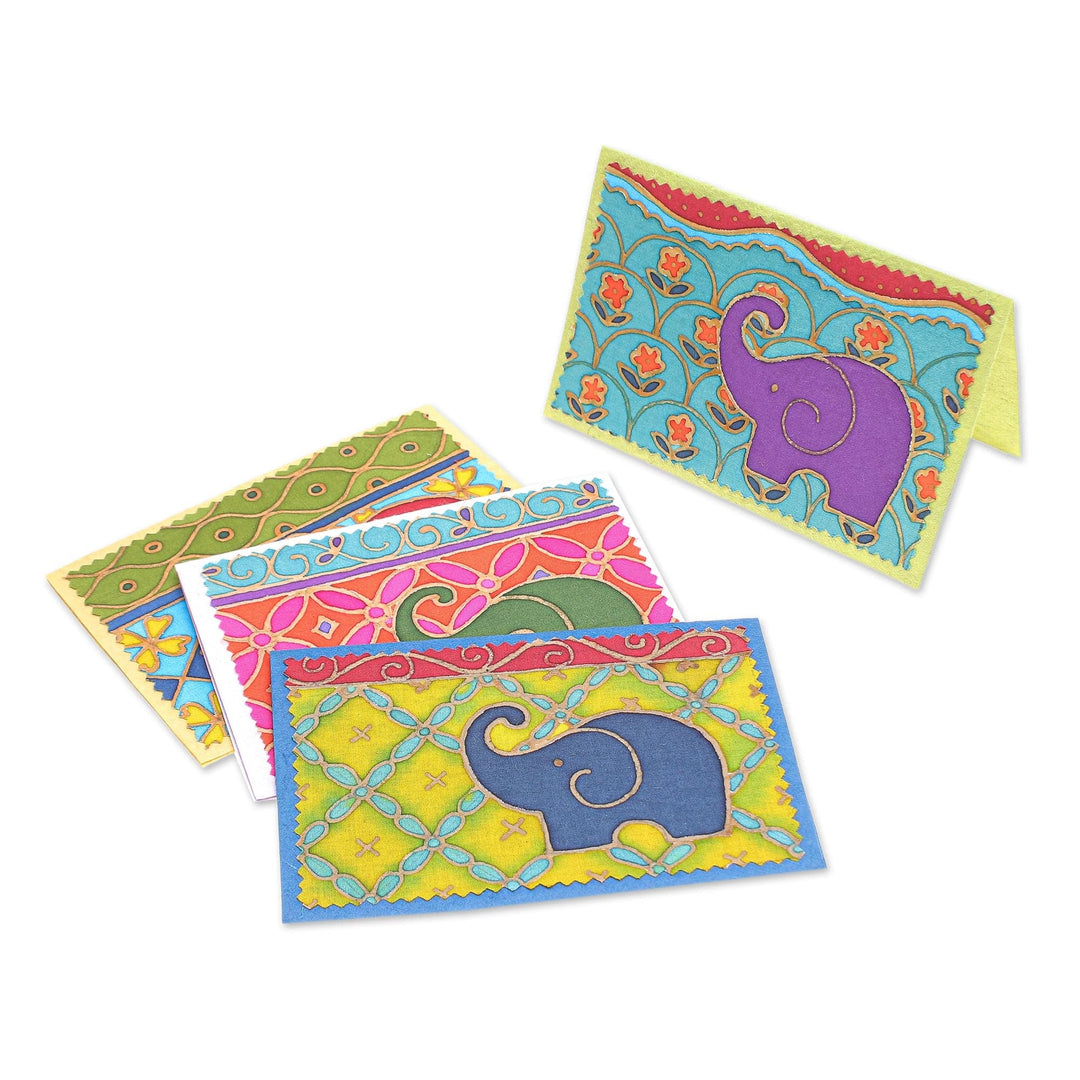 Handmade Mulberry Paper Greeting Cards - Festive Elephant