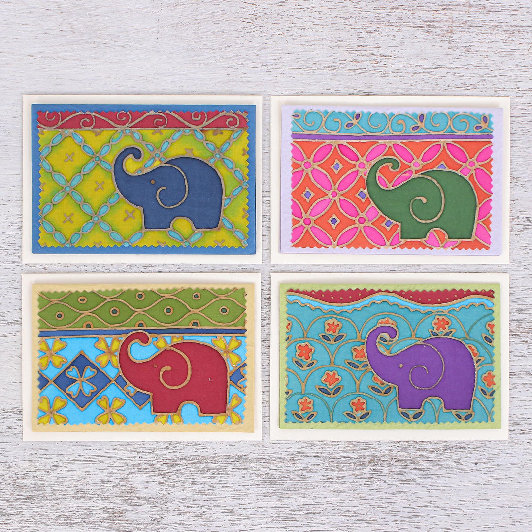 Handmade Mulberry Paper Greeting Cards - Festive Elephant