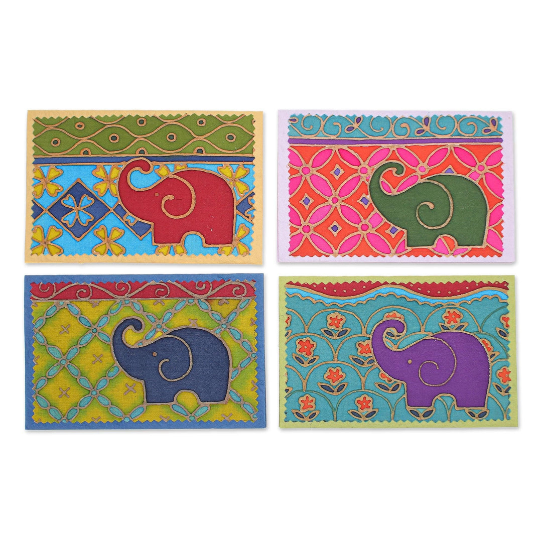 Handmade Mulberry Paper Greeting Cards - Festive Elephant
