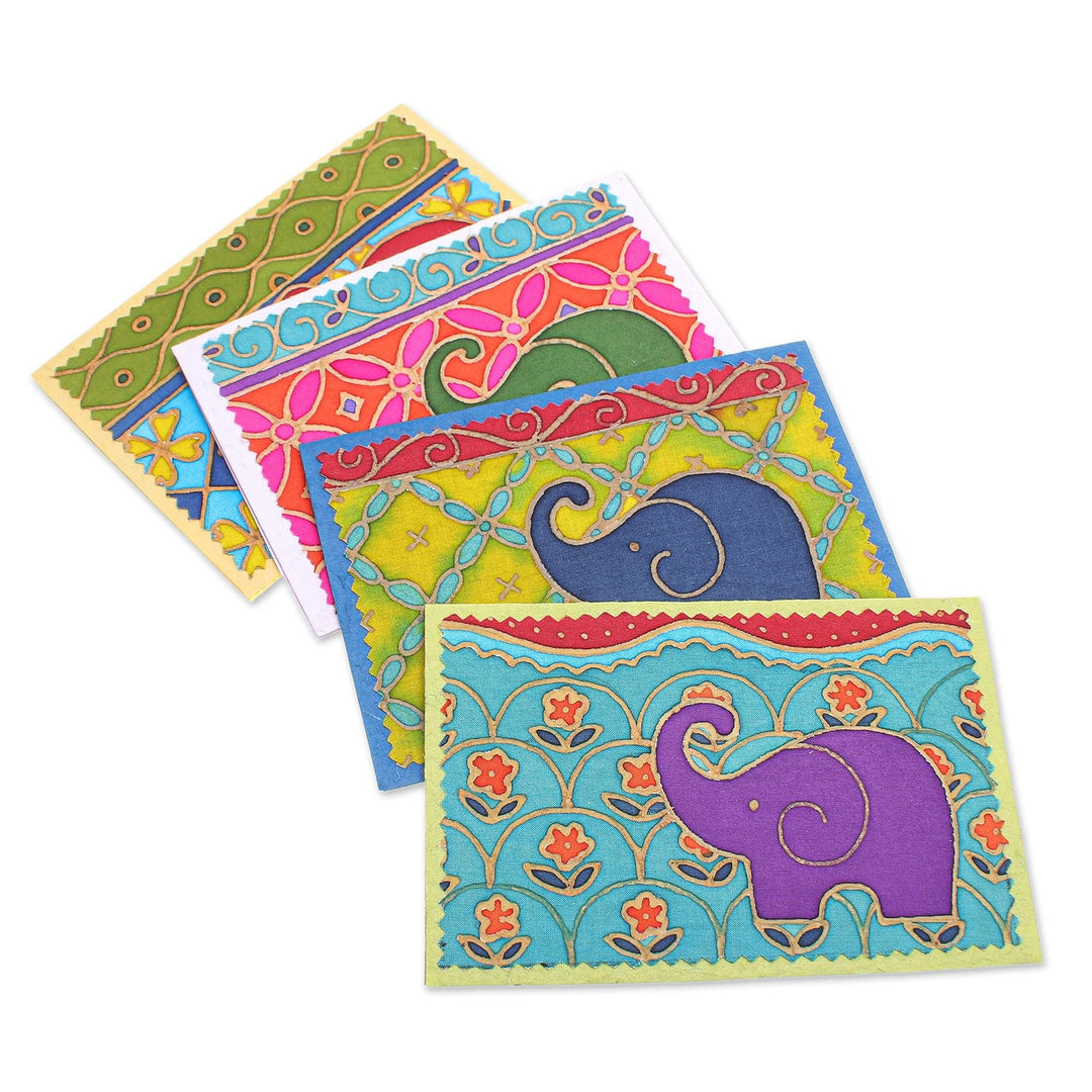 Handmade Mulberry Paper Greeting Cards - Festive Elephant