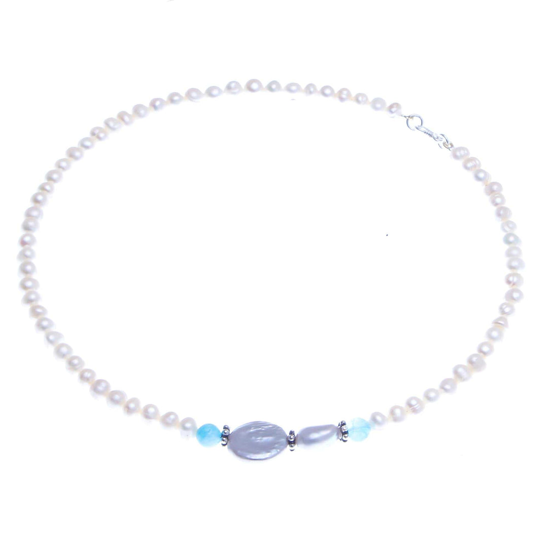 Cultured Pearl and Quartz Pendant Necklace - Sky Pearls
