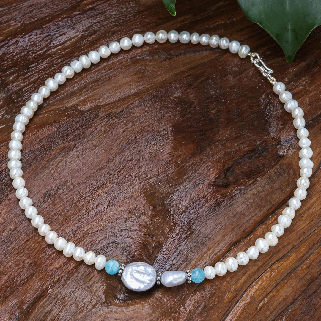 Cultured Pearl and Quartz Pendant Necklace - Sky Pearls