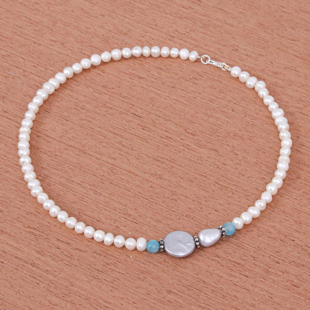 Cultured Pearl and Quartz Pendant Necklace - Sky Pearls