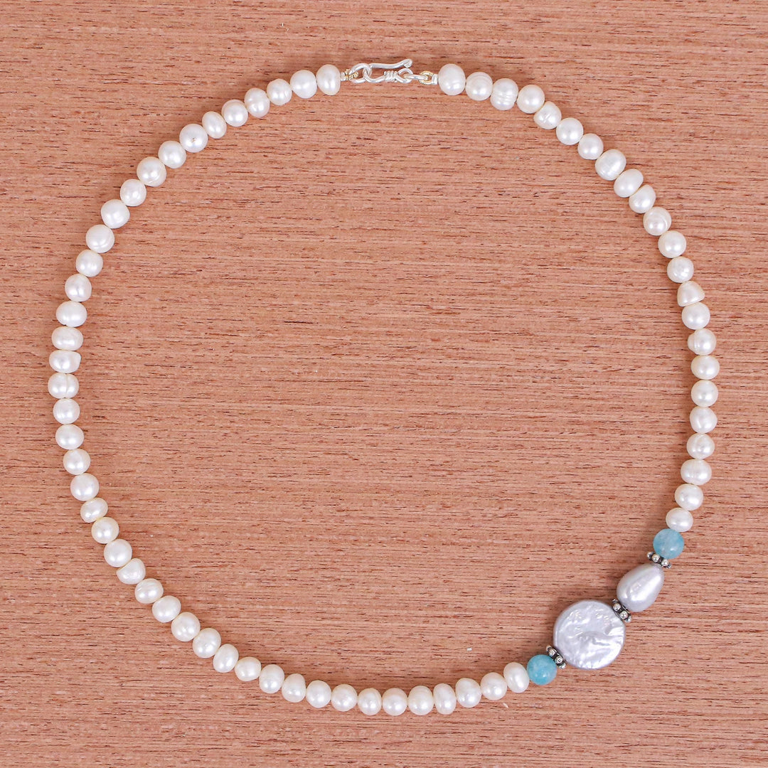 Cultured Pearl and Quartz Pendant Necklace - Sky Pearls