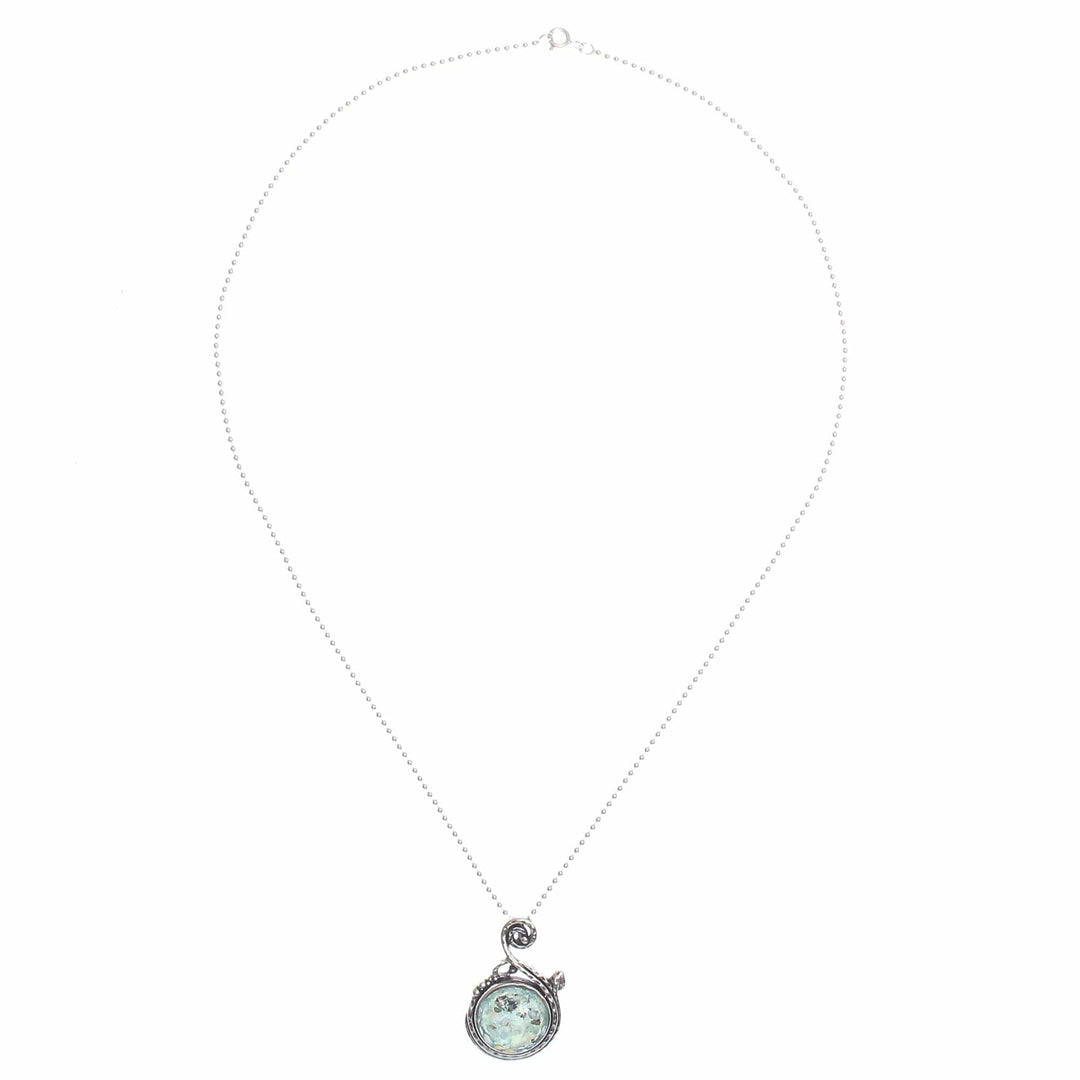 Roman Glass and Sterling Silver Pendant Necklace - Morning Shimmer
