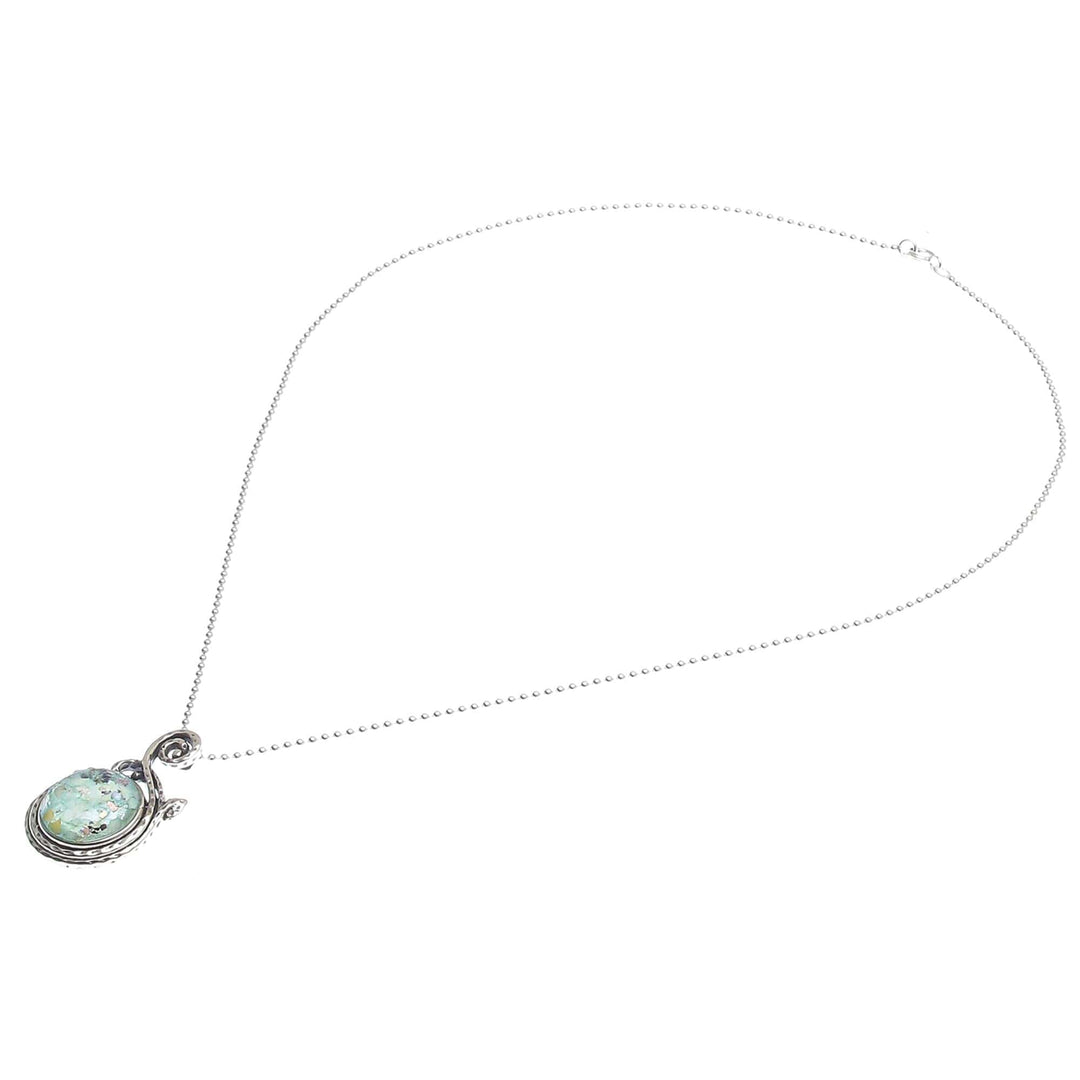 Roman Glass and Sterling Silver Pendant Necklace - Morning Shimmer