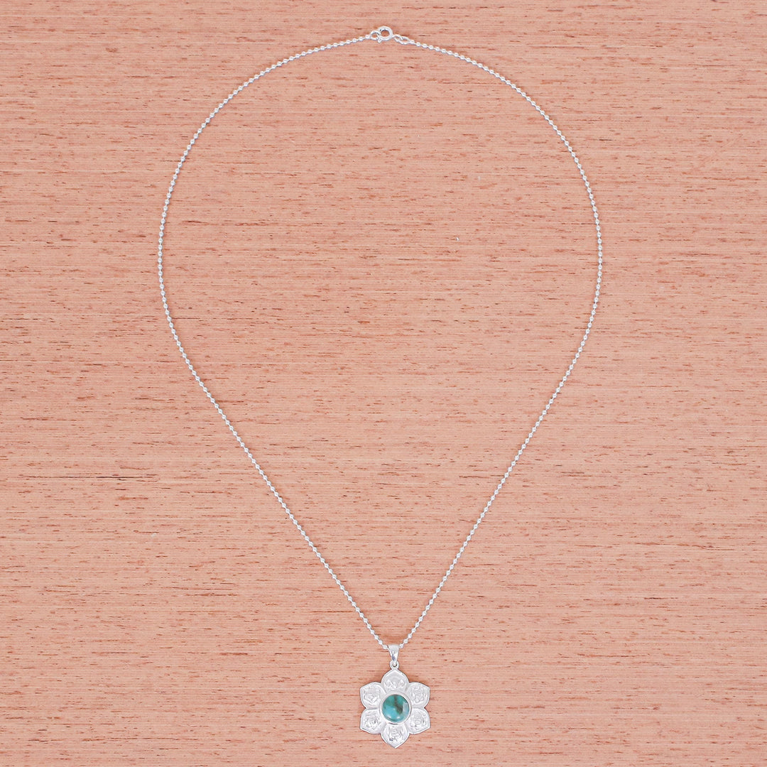 Turquoise and Sterling Silver Floral Necklace - Chakra Spirit