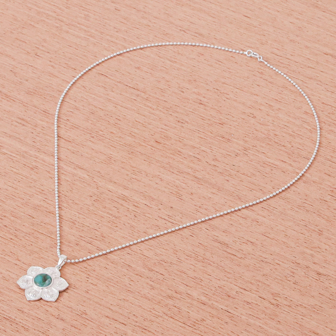 Turquoise and Sterling Silver Floral Necklace - Chakra Spirit