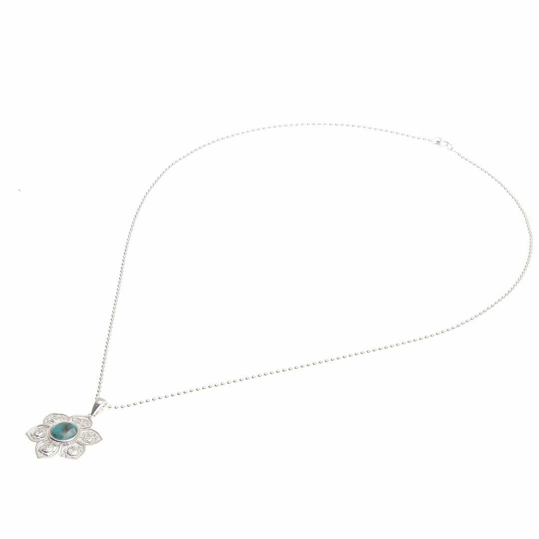 Turquoise and Sterling Silver Floral Necklace - Chakra Spirit