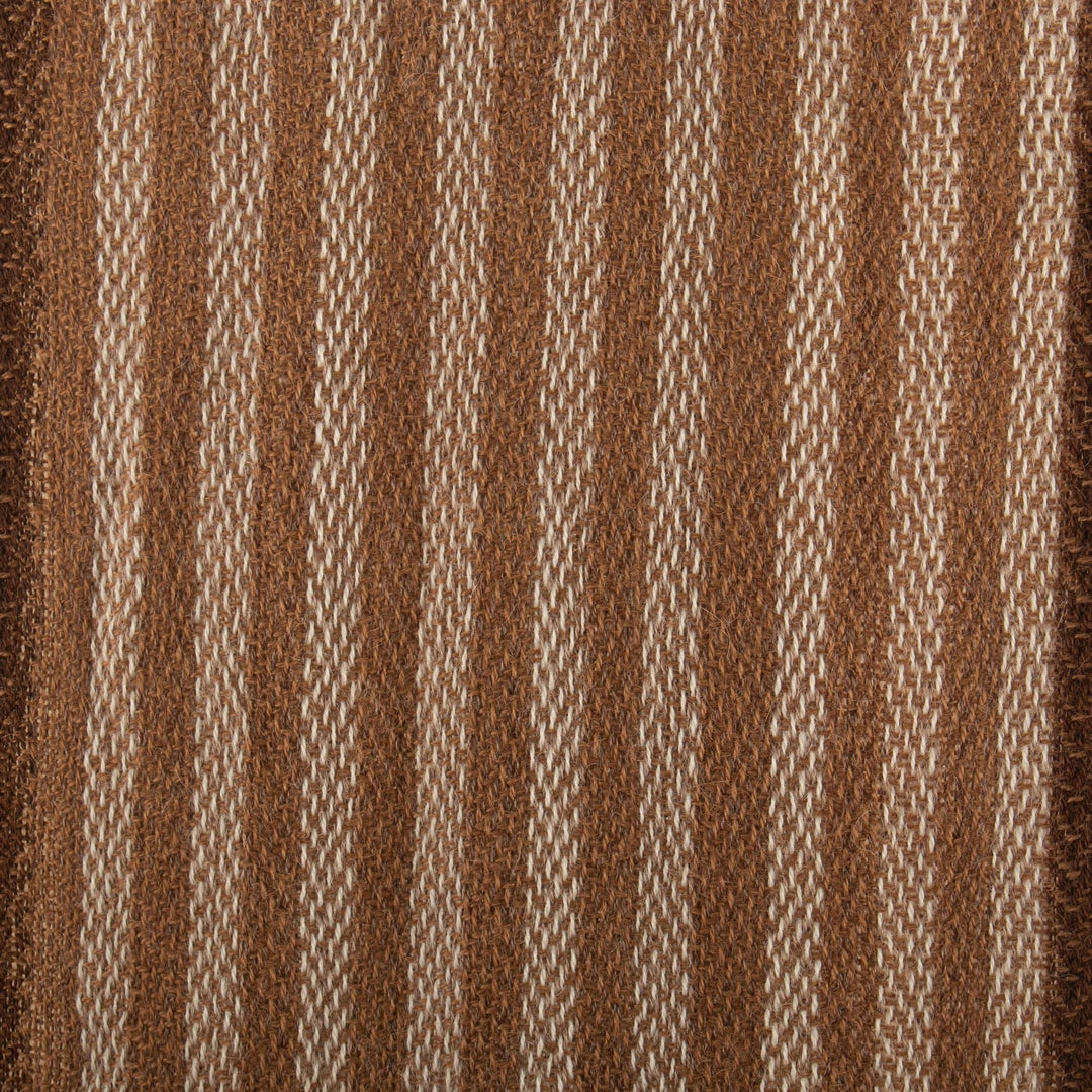 Fringed Brown Alpaca Scarf - Cinnamon Stripe