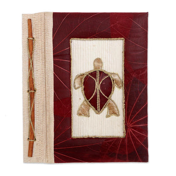 Red Natural Fiber Turtle-Motif Journal - Tortoise Thoughts in Red