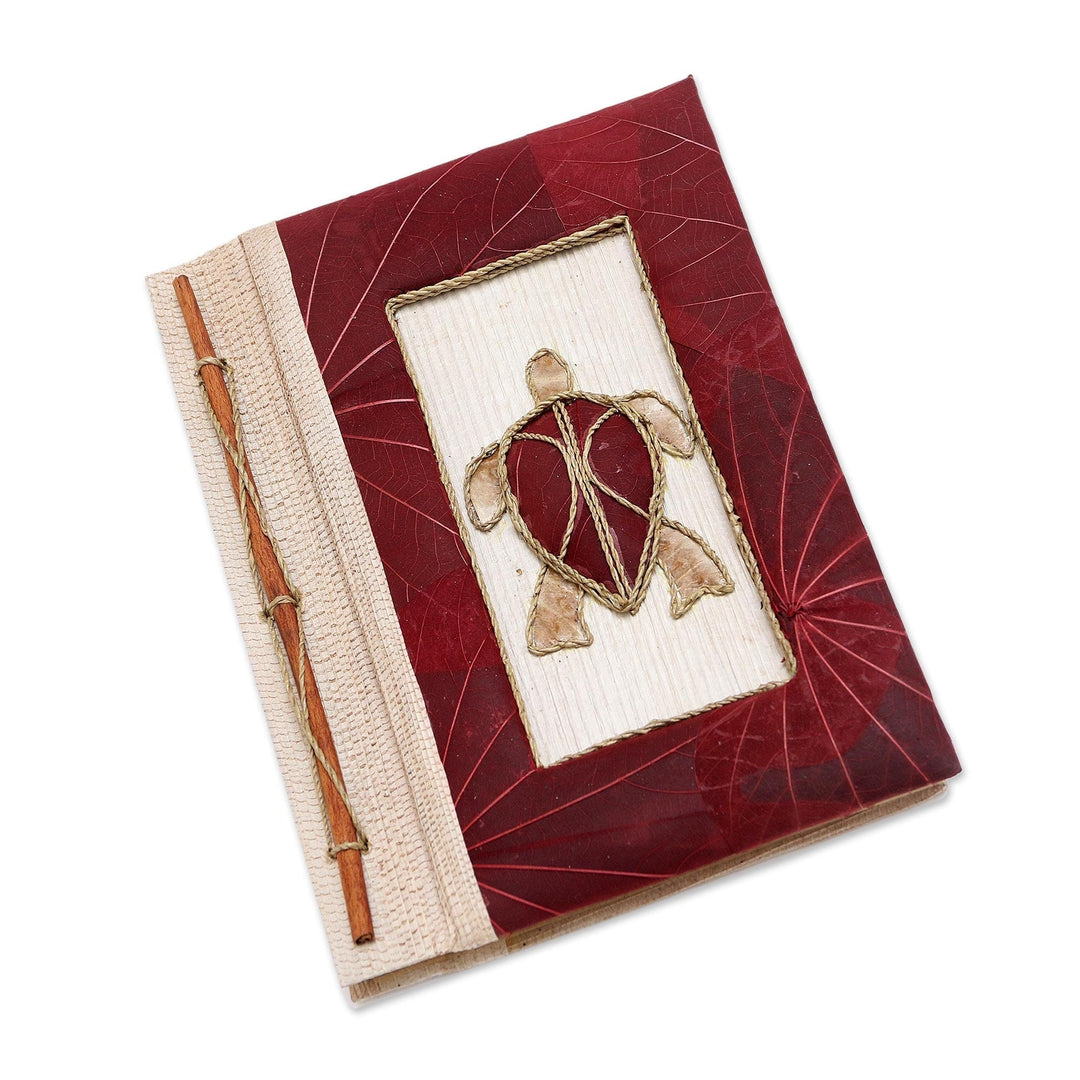 Red Natural Fiber Turtle-Motif Journal - Tortoise Thoughts in Red