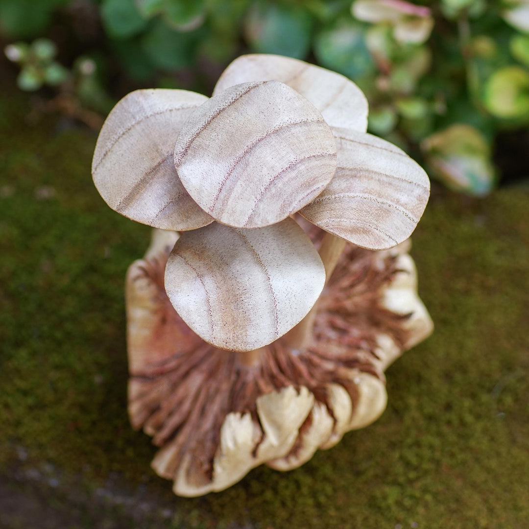 Hand Made Jempinis Wood Mushroom Statuette - Tiger Milk Mushroom