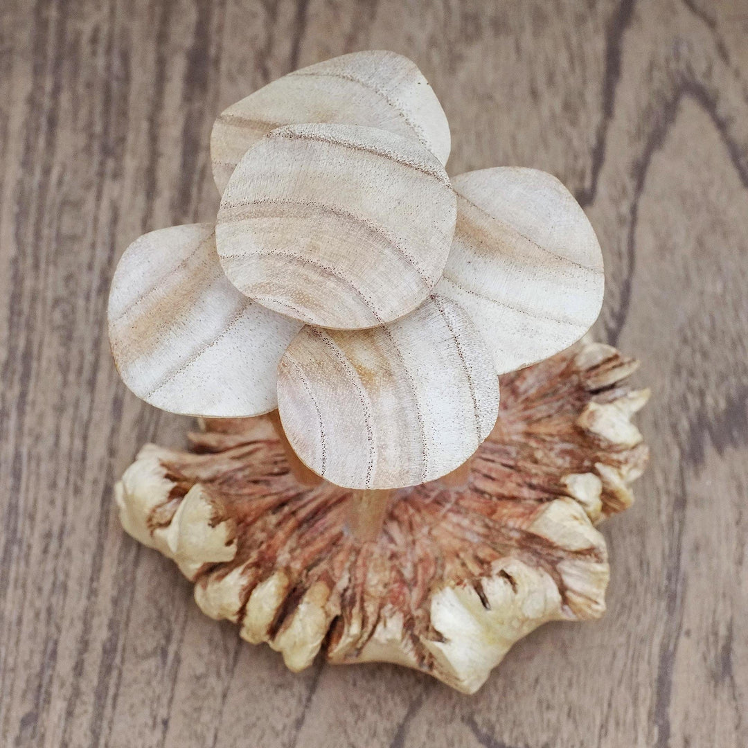 Hand Made Jempinis Wood Mushroom Statuette - Tiger Milk Mushroom