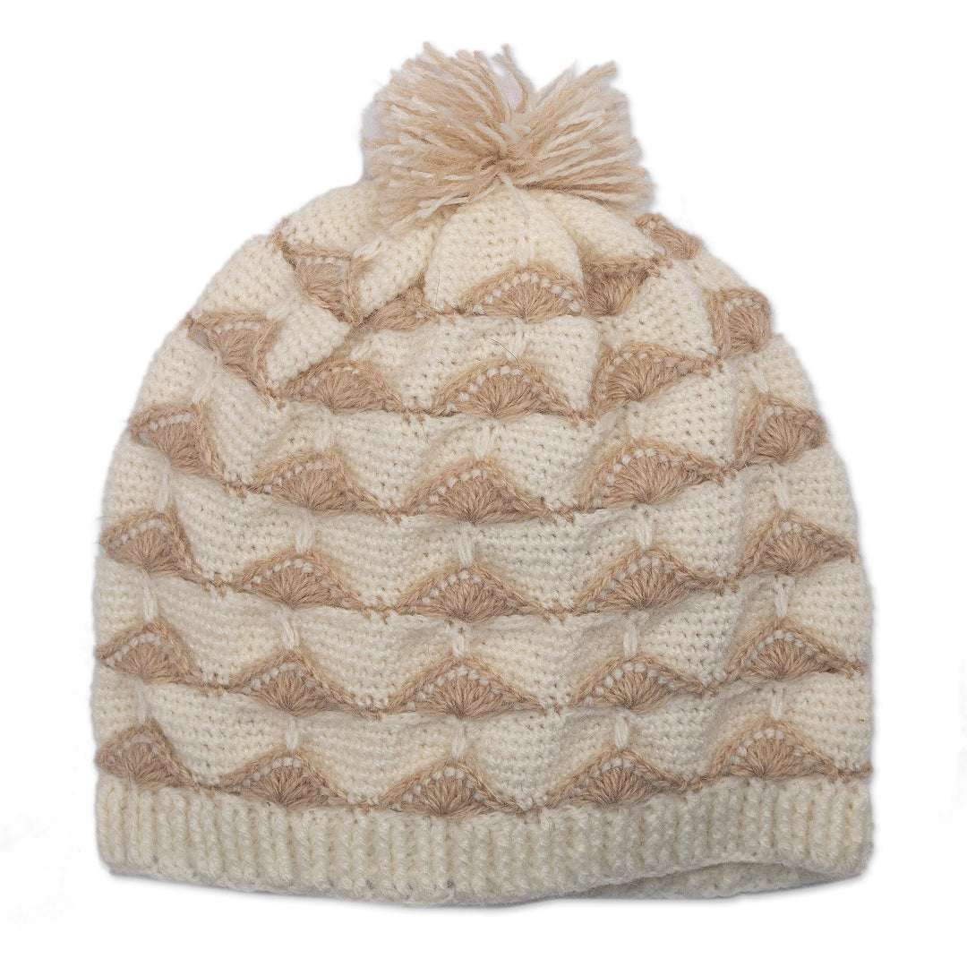 Beige and White Knit Hat - Winter Fans