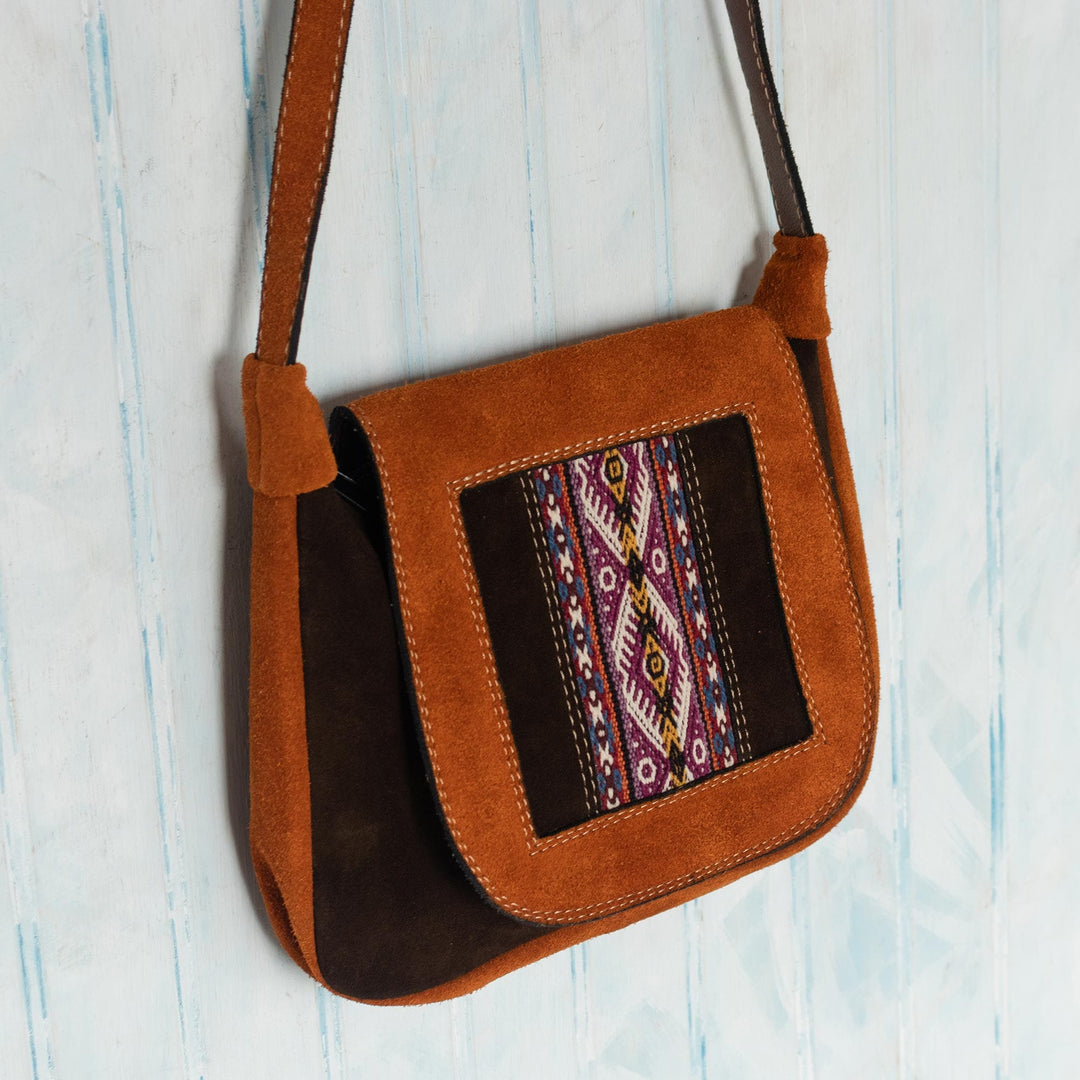 Artisan Crafted Suede Shoulder Bag - Cusco Diamonds