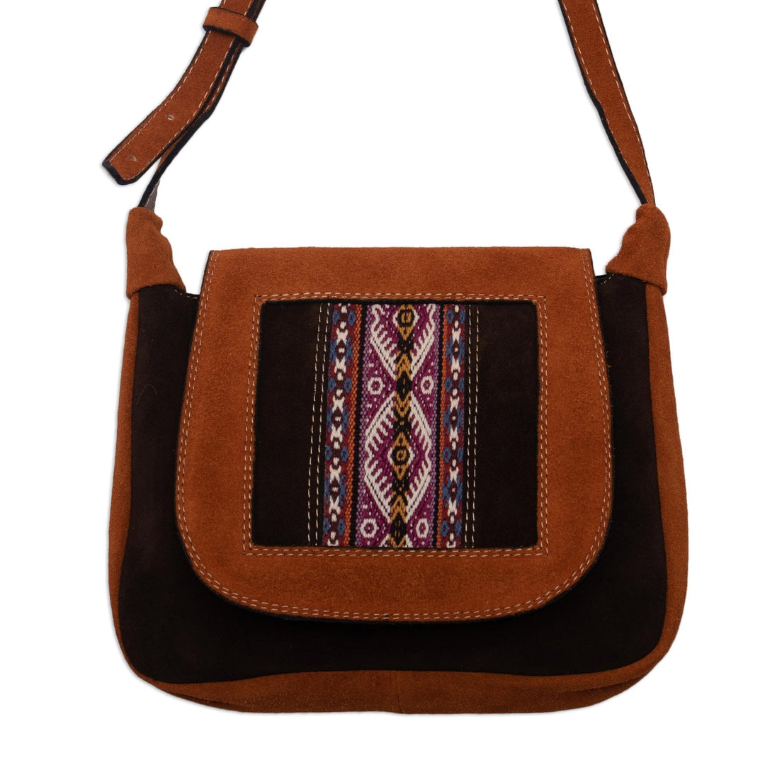 Artisan Crafted Suede Shoulder Bag - Cusco Diamonds
