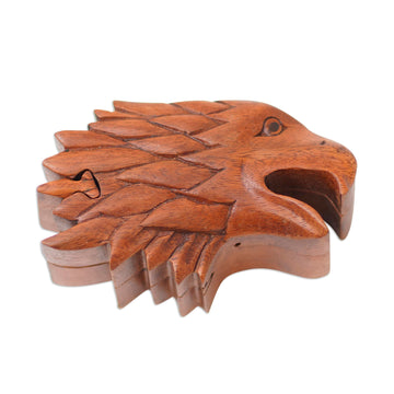 Suar Wood Eagle-Motif Puzzle Box - Eagle Feathers