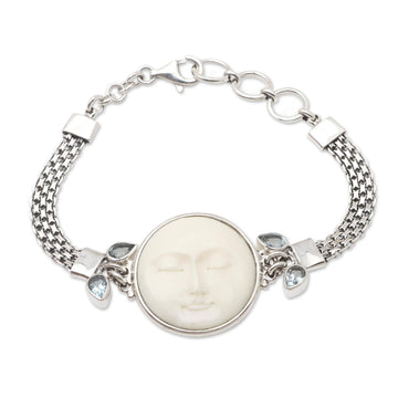 Blue Topaz and Sterling Silver Moon-Themed Bracelet - Full Moon Beauty