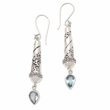 Handmade Sterling Silver and Blue Topaz Dangle Earrings - Blue Lantern
