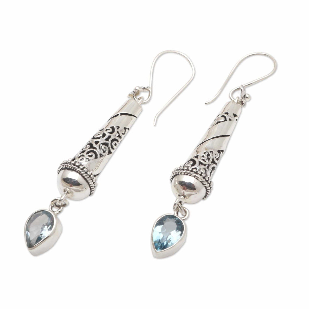 Handmade Sterling Silver and Blue Topaz Dangle Earrings - Blue Lantern