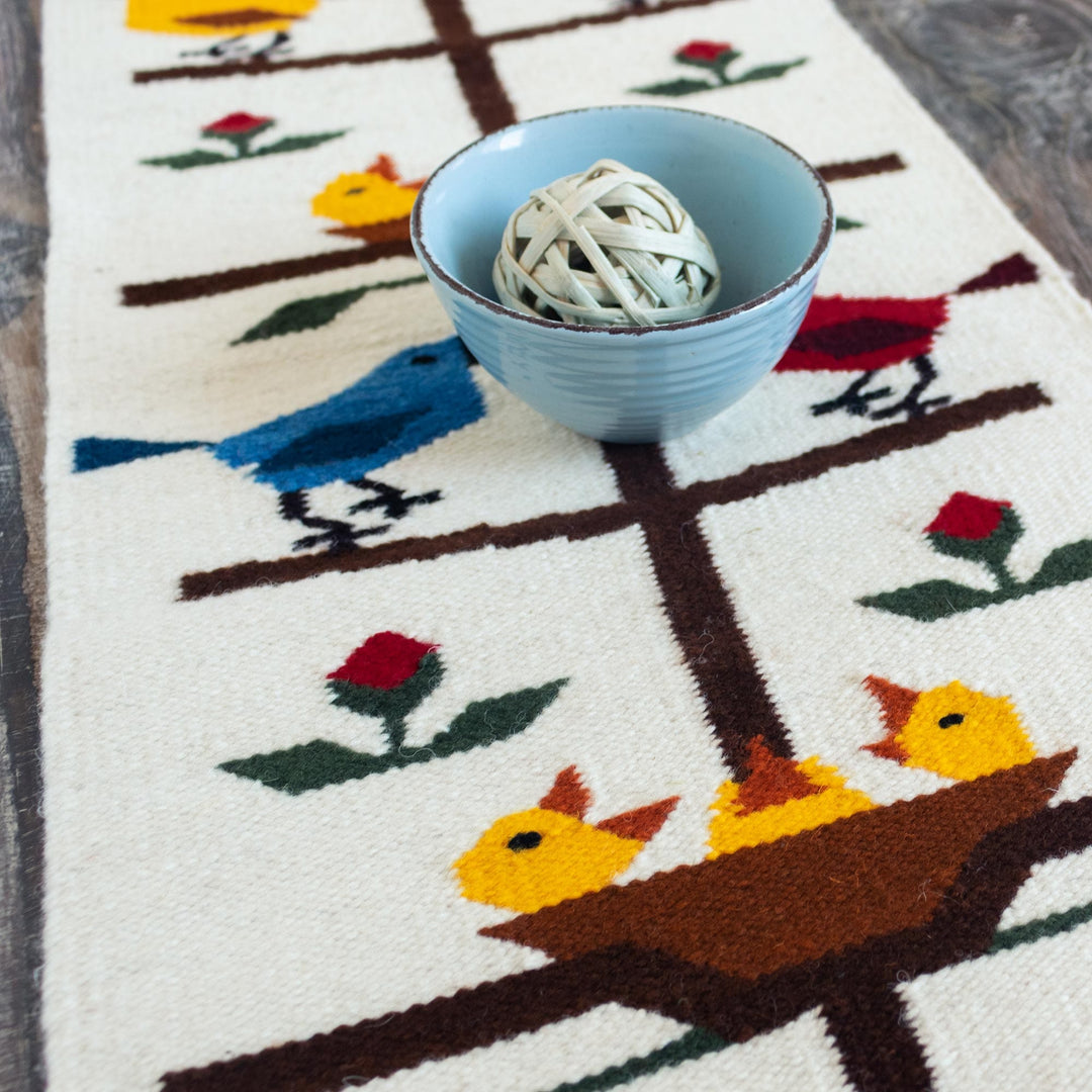 Colorful Bird-Themed Table Runner - Family of Birds