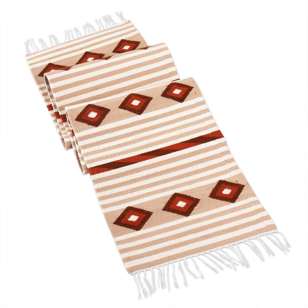 Patterned Wool Blend Table Runner - Diamond Lines