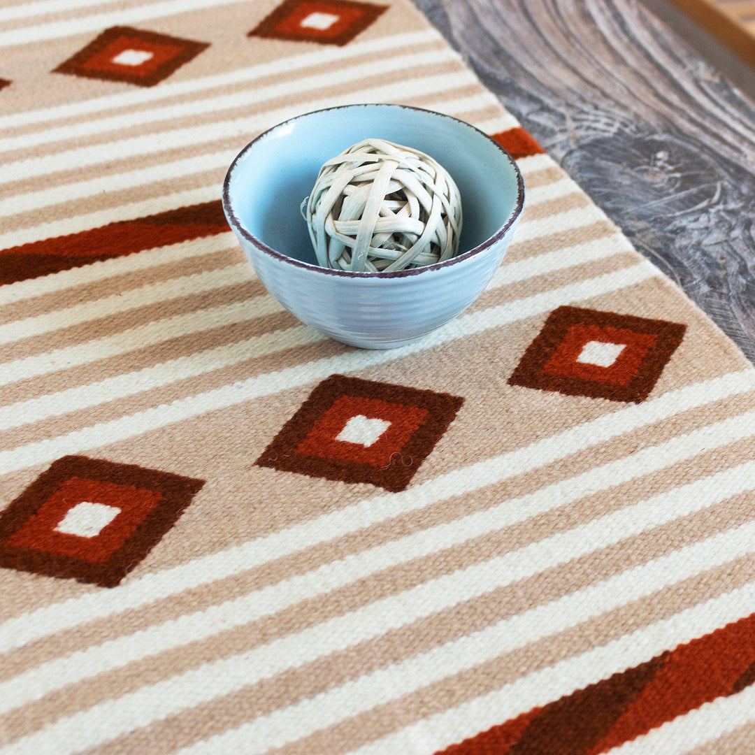Patterned Wool Blend Table Runner - Diamond Lines